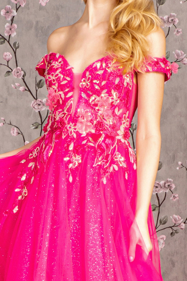 3D Flower Emboridery Sheer Bodice Mesh A-line Long Prom Dress GLGL3443-2