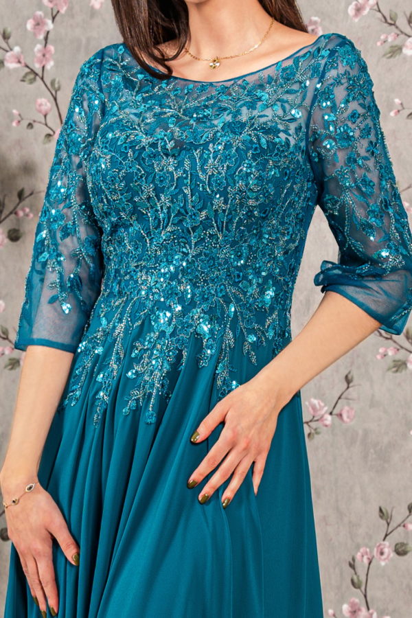 Bead Embroidery Sheer Neckline Chiffon Mermaid Long Dress-2