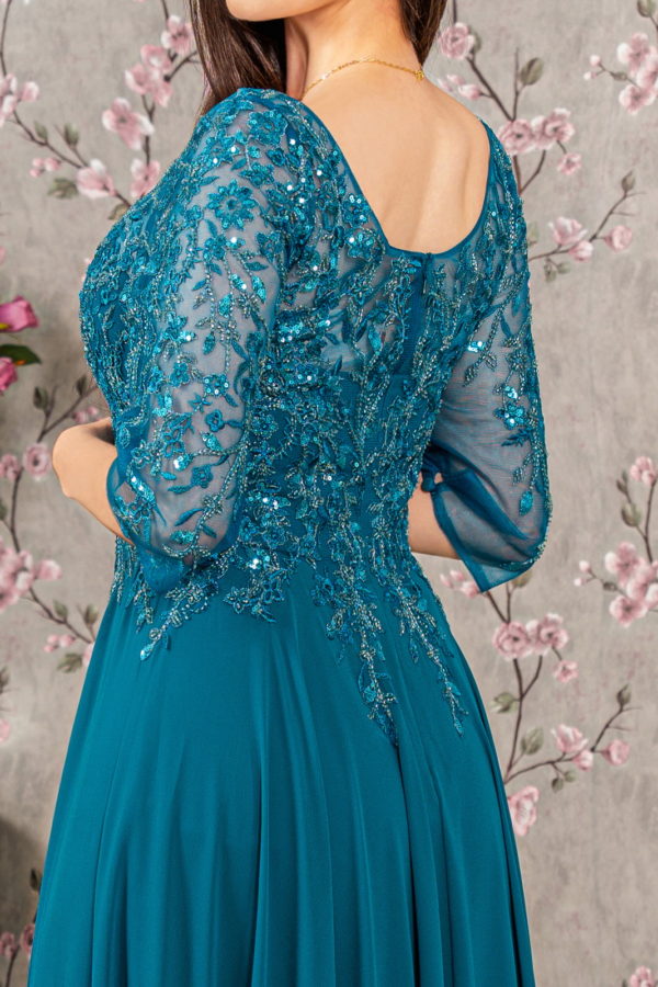 Bead Embroidery Sheer Neckline Chiffon Mermaid Long Dress-3