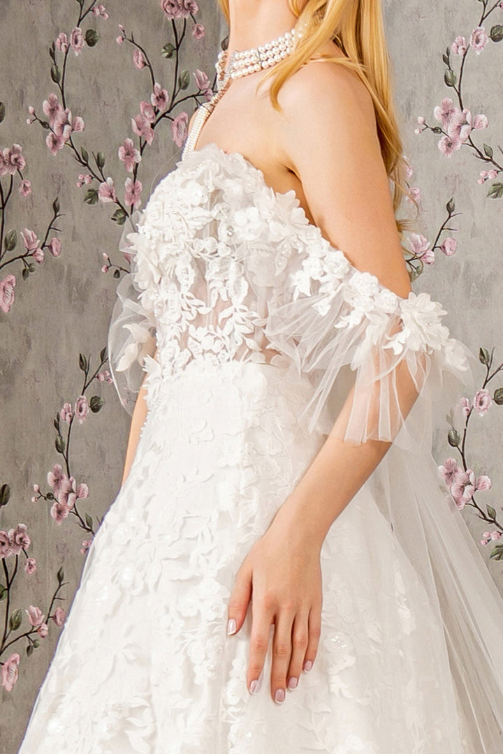 Sheer Bodice Sweetheart Mesh w/ Long Back Drape Long Wedding Dress GLGL3449-3