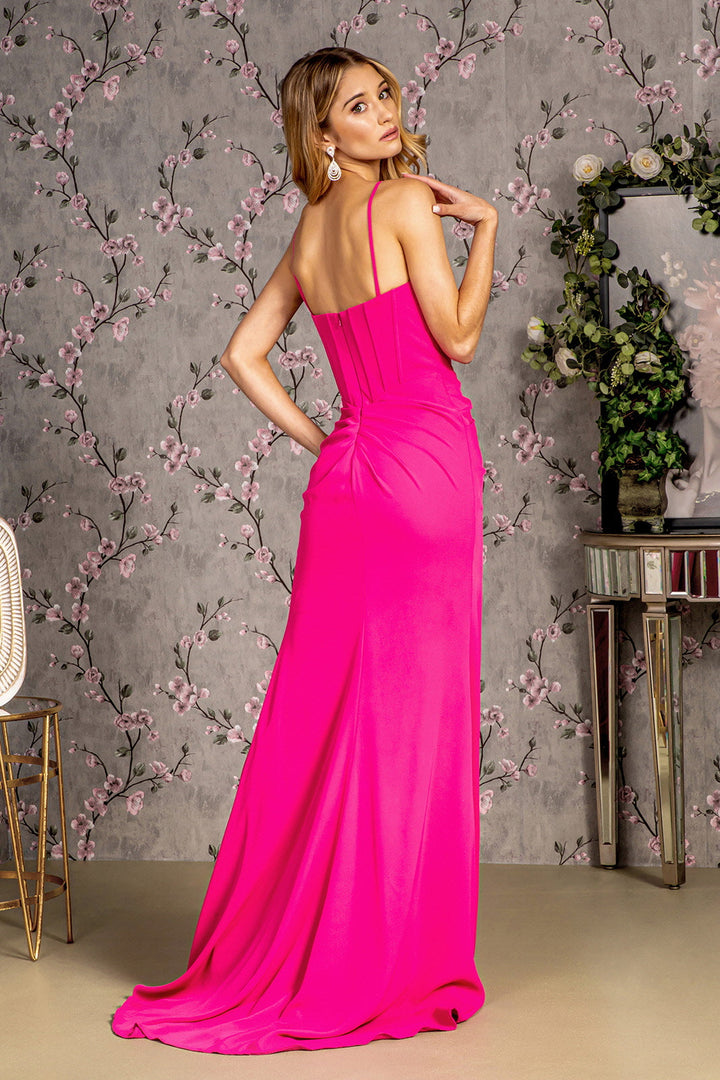 Ribbon Front Ruched Side Rome Jersey Mermaid Long Prom Dress GLGL3458-4