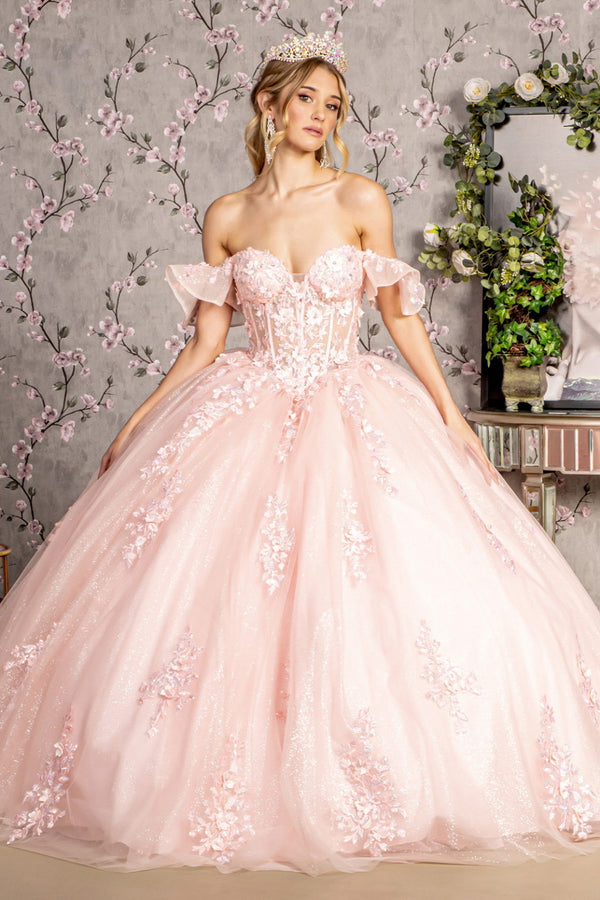 3-D Flower Illusion Sweetheart Sheer Bodice Mesh Ball Gown-0