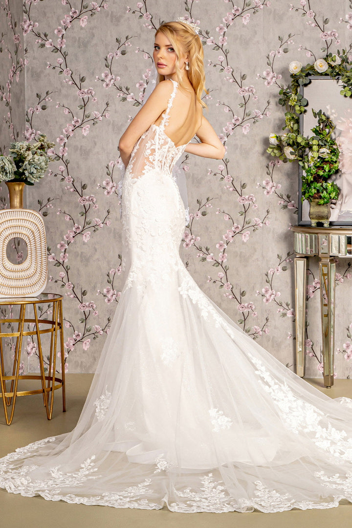 Embroidery Sequin Sheer Bodice Mesh Mermaid Long Wedding Dress GLGL3478-1