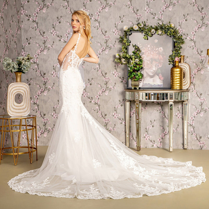 Embroidery Sequin Sheer Bodice Mesh Mermaid Long Wedding Dress GLGL3478-2