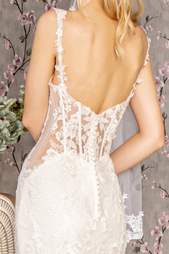 Embroidery Sequin Sheer Bodice Mesh Mermaid Long Wedding Dress GLGL3478-4