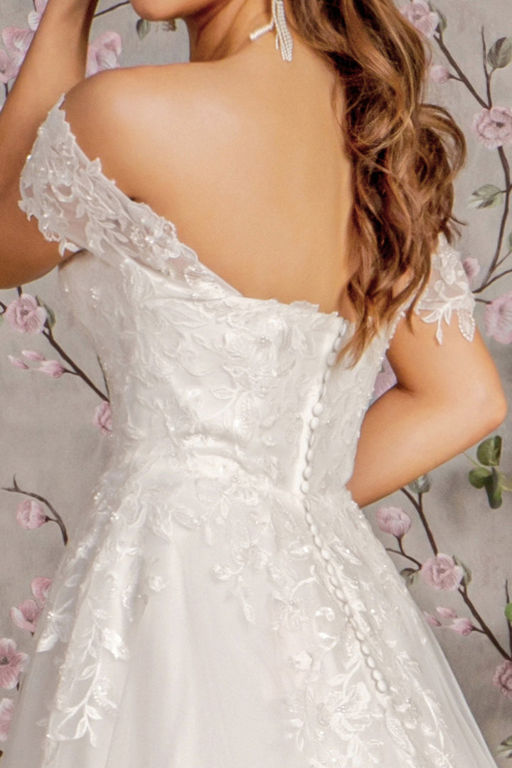 Jewel Embroidery Off Shoulder Mesh A-line Long Wedding Dress GLGL3481-3