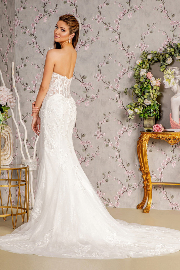 Glitter Off Shoulder Sheer Bodice Mesh Mermaid Long Wedding Dress GLGL3488-2