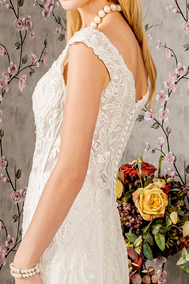 Jewel Embroidery Sheer Bodice Mesh Trumpet Long Wedding Dress GLGL3490-3
