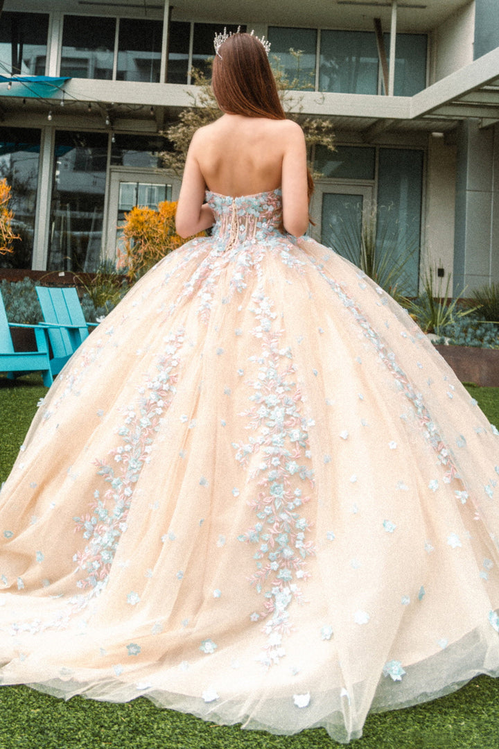 Beads Embellished Glitter Print Sweetheart Quinceanera Dress w/ detachable puff sleeve-2