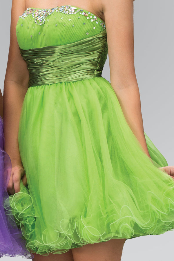 Sleeveless Sweetheart Beaded Tulle Short Dress with Pleated Satin Waistband-5
