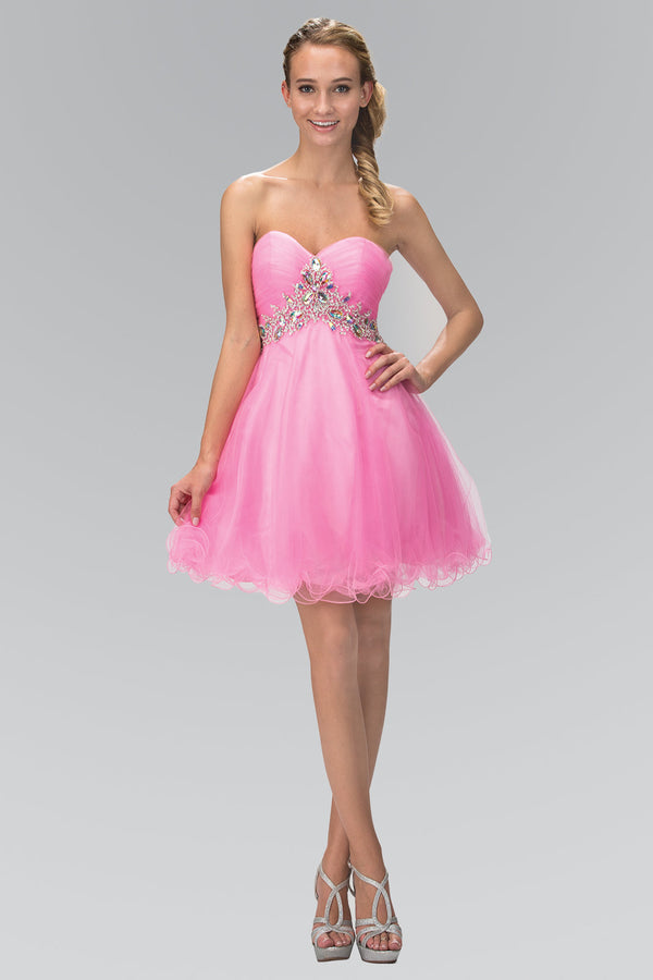 Strapless Sweetheart Tulle Short Dress Accented with Jewel-0