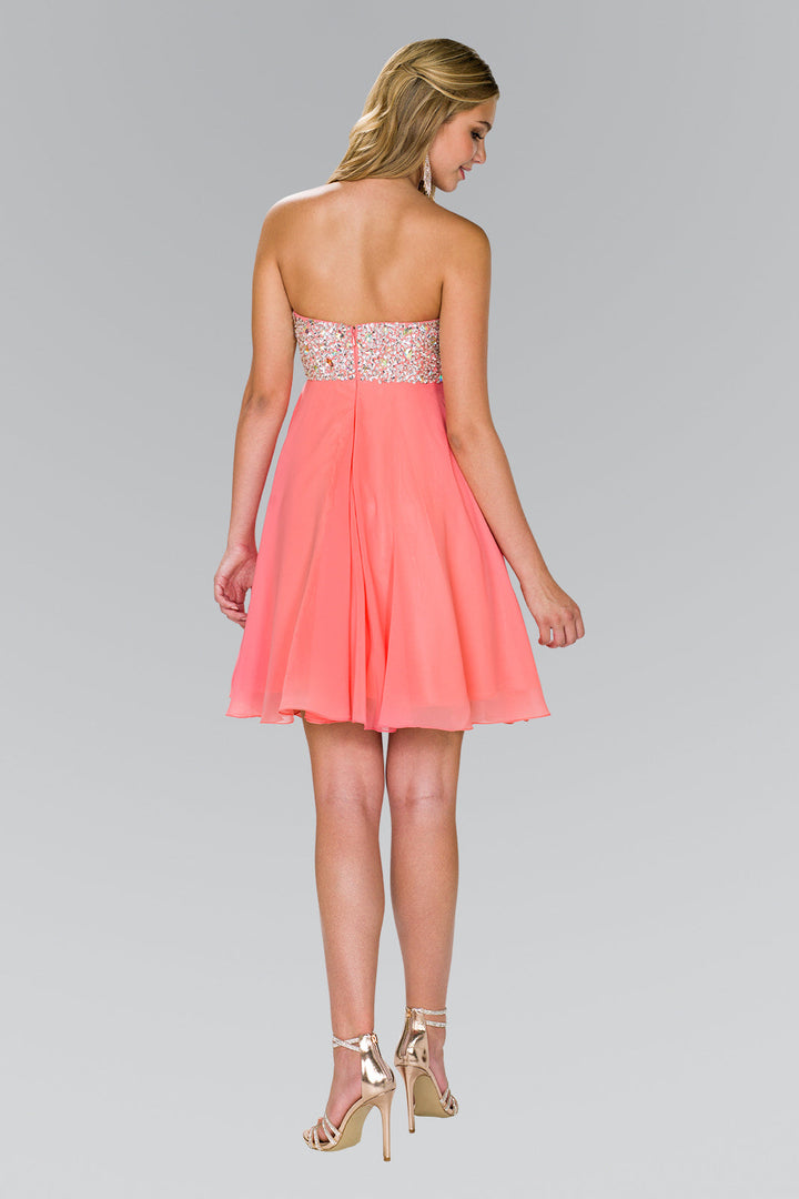 Strapless Chiffon Short Dress with Jewel Detailing-3