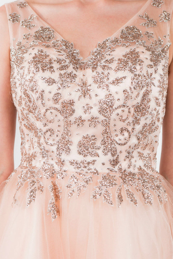 Glitter Embellished Bodice V-Neck Tulle Short Dress-4