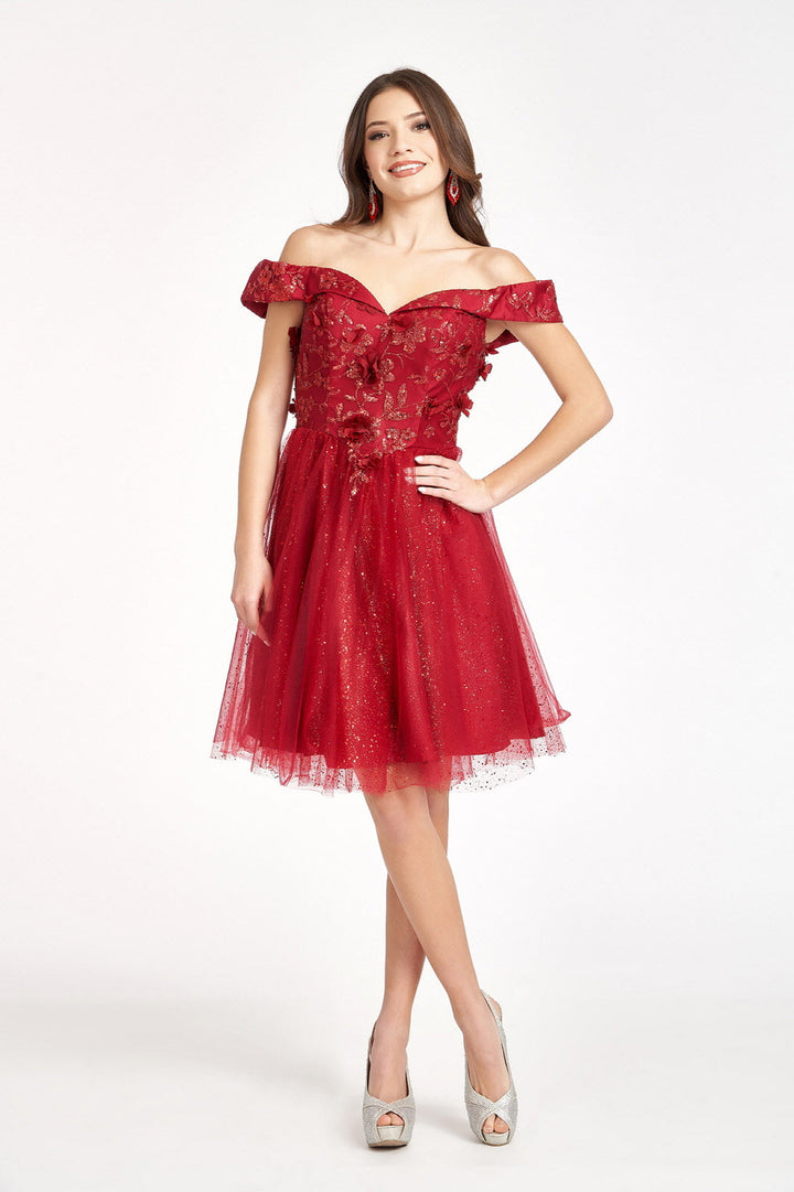Sweethearted Glitter Mesh Homecoming Dress w/ Corset Back-0