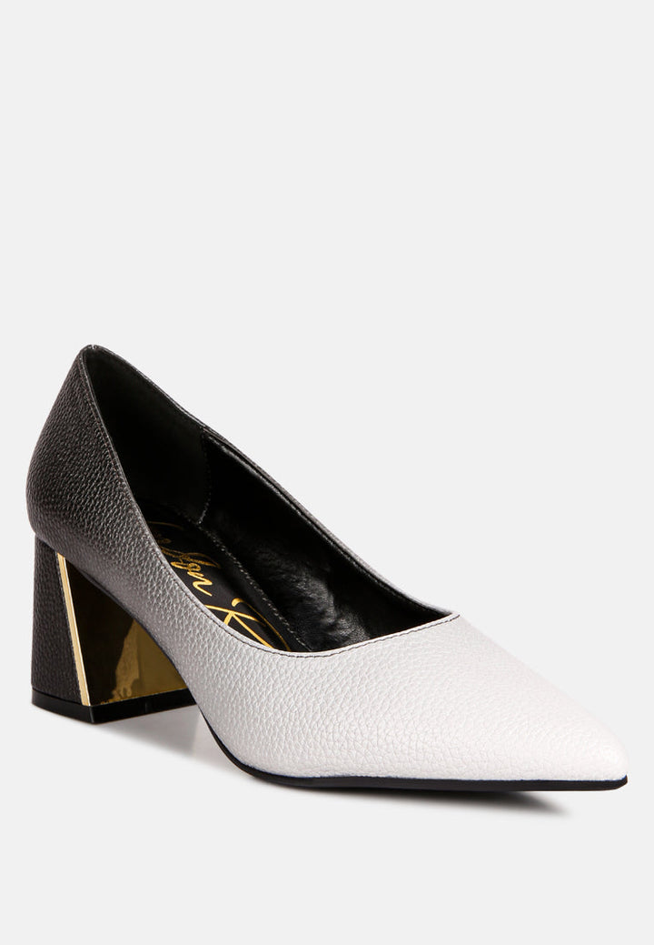 Harlow Metallic Accent Block Heel Pumps-1