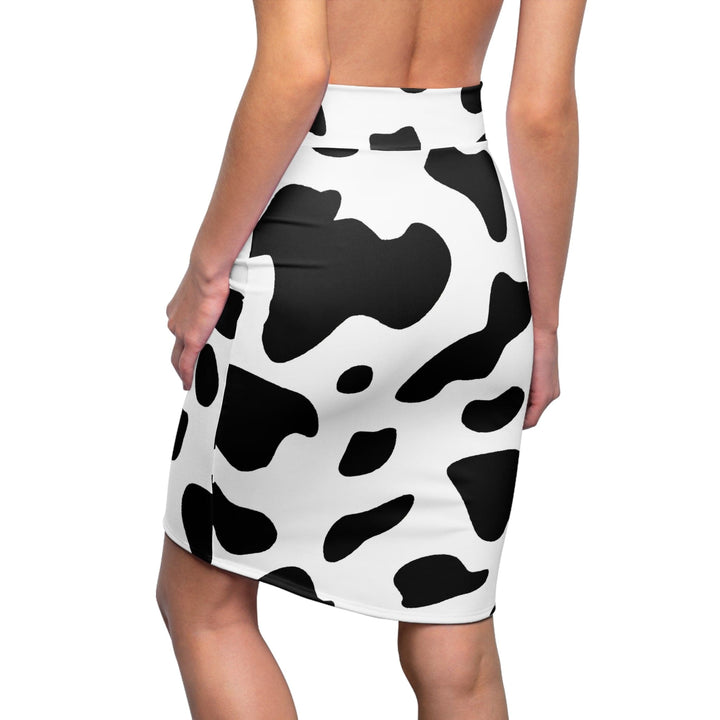 High Waist Womens Pencil Skirt - Contour Stretch - Black and White Abstract Cow Print Pattern-1