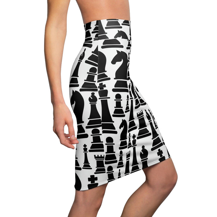 High Waist Womens Pencil Skirt - Contour Stretch - Black and White Chess Print-2