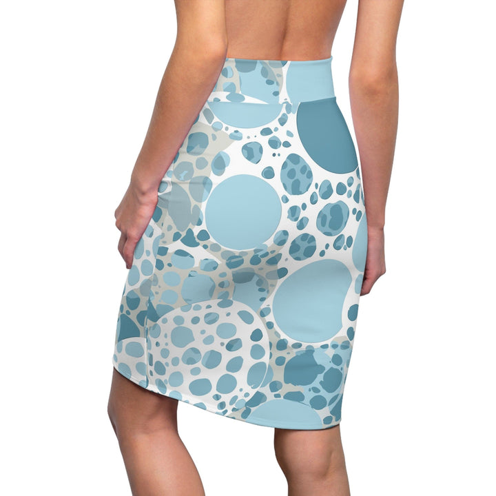 High Waist Womens Pencil Skirt - Contour Stretch - Blue and White Circular Spotted Illustration-1