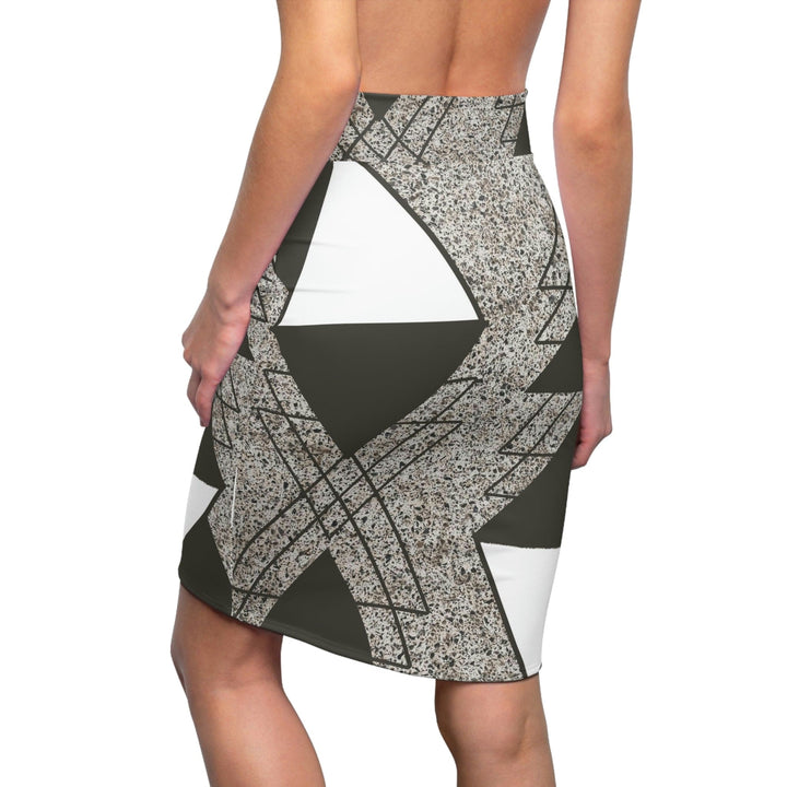 High Waist Womens Pencil Skirt - Contour Stretch - Brown and White Triangular Colorblock-1