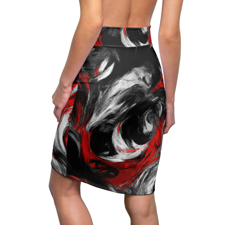 High Waist Womens Pencil Skirt - Contour Stretch - Decorative Black Red White Abstract Seamless Pattern-1