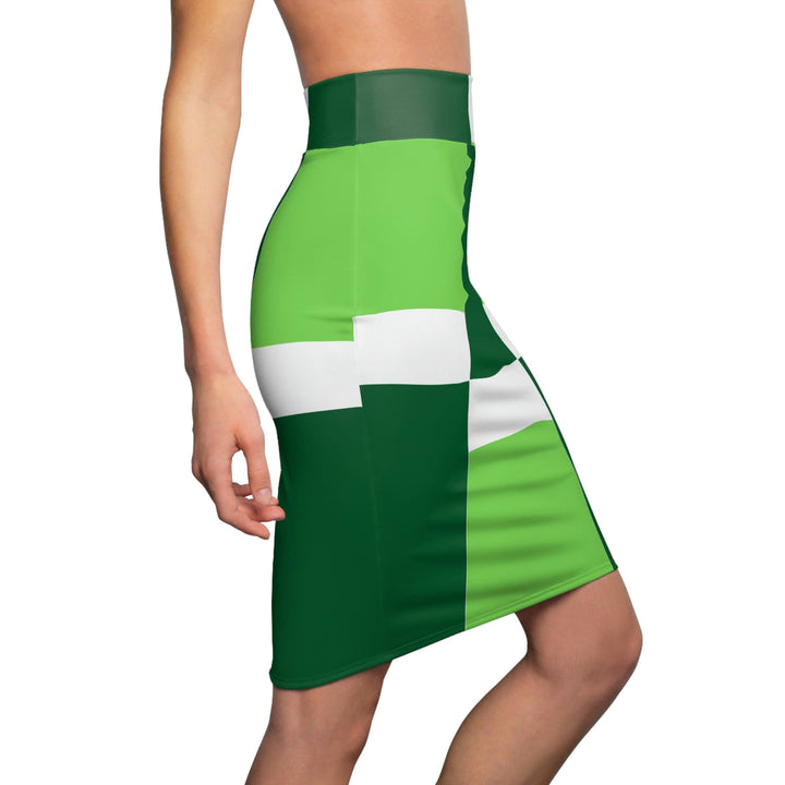 High Waist Womens Pencil Skirt - Contour Stretch - Lime Forest Irish Green Colorblock-2