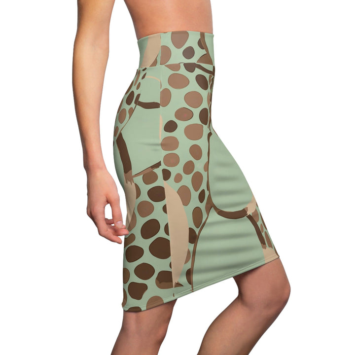 High Waist Womens Pencil Skirt - Contour Stretch - Mint Green and Brown Spotted Illustration-2