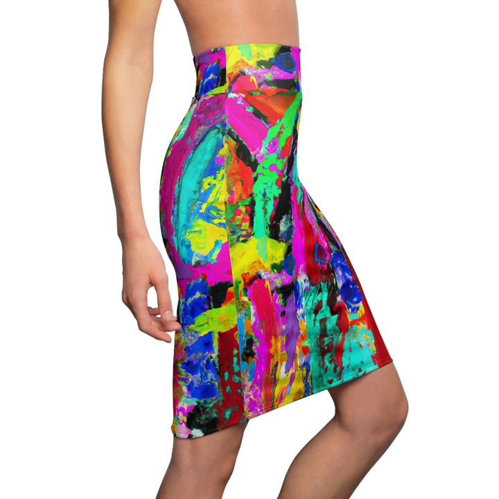 High Waist Womens Pencil Skirt - Contour Stretch - Multicolor Abstract Expression Pattern-2