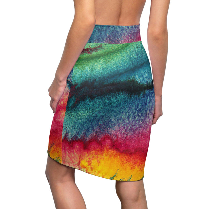 High Waist Womens Pencil Skirt - Contour Stretch - Multicolor Watercolor Abstract Print-1