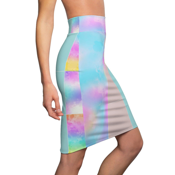 High Waist Womens Pencil Skirt - Contour Stretch - Pastel Colorblock S1-2
