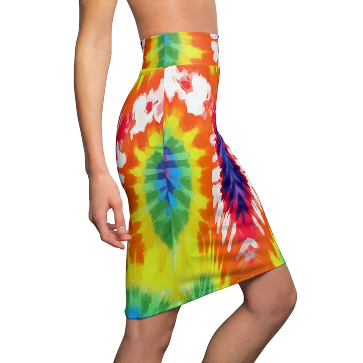 High Waist Womens Pencil Skirt - Contour Stretch - Psychedelic Rainbow Tie Dye-2