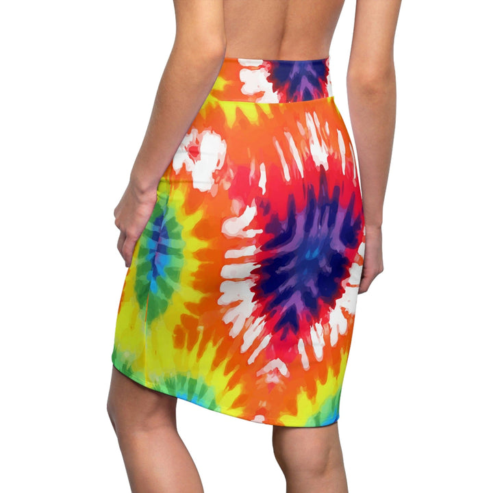 High Waist Womens Pencil Skirt - Contour Stretch - Psychedelic Rainbow Tie Dye-1