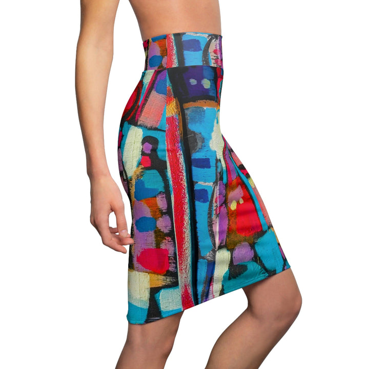 High Waist Womens Pencil Skirt - Contour Stretch - Sutileza Smooth Colorful Abstract Print-2