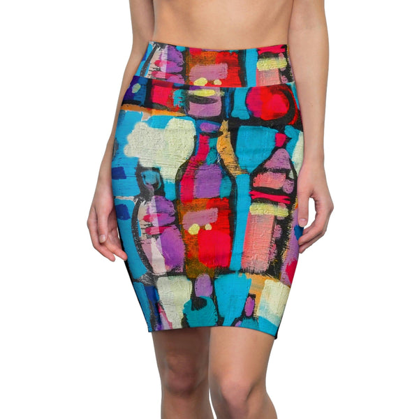 High Waist Womens Pencil Skirt - Contour Stretch - Sutileza Smooth Colorful Abstract Print-0