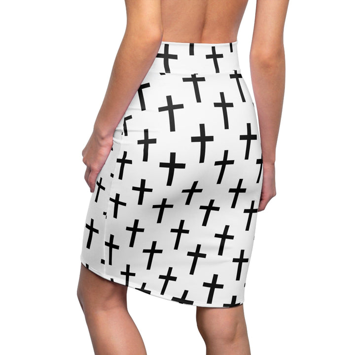 High Waist Womens Pencil Skirt - Contour Stretch - White and Black Seamless Cross Pattern-1