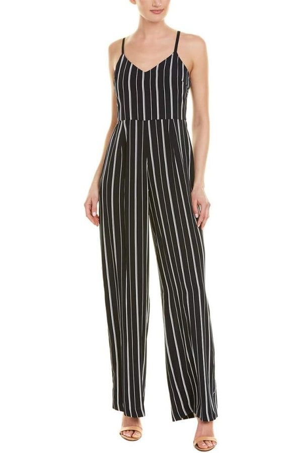 Laundry Spaghetti Strap Concealed Zipper Back Stripe Print Crepe Jumpsuit-0