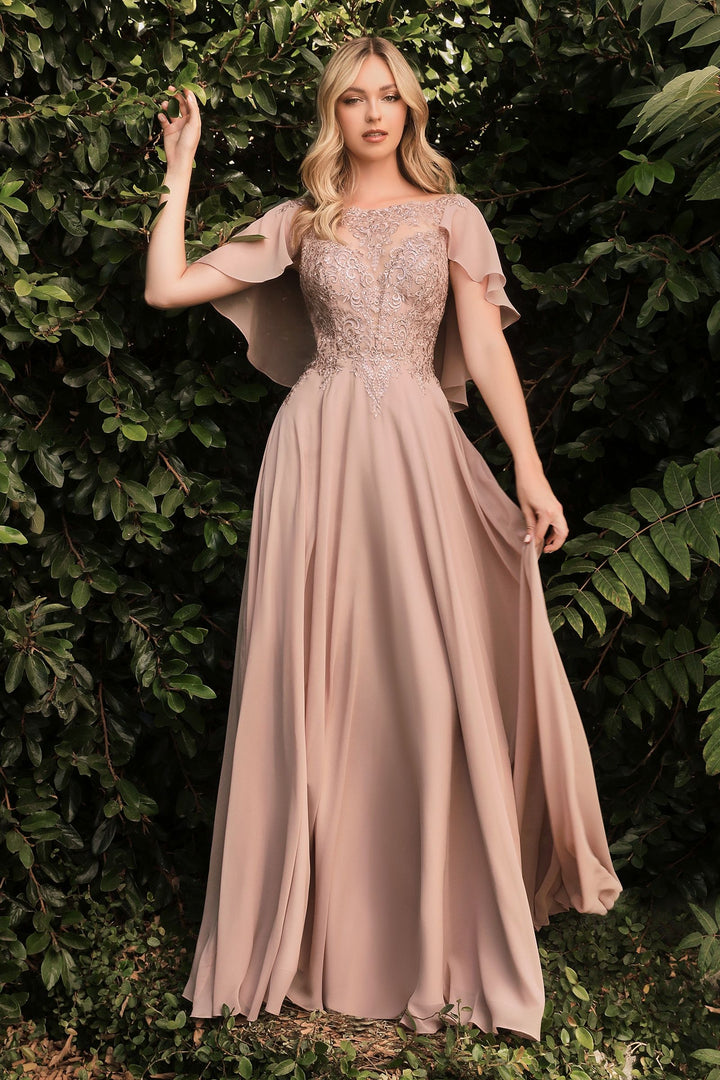 A-Line Chiffon Gown With Caplet-1