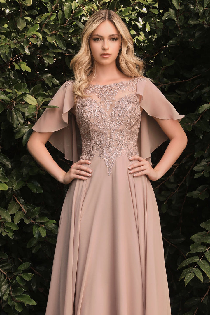 A-Line Chiffon Gown With Caplet-3