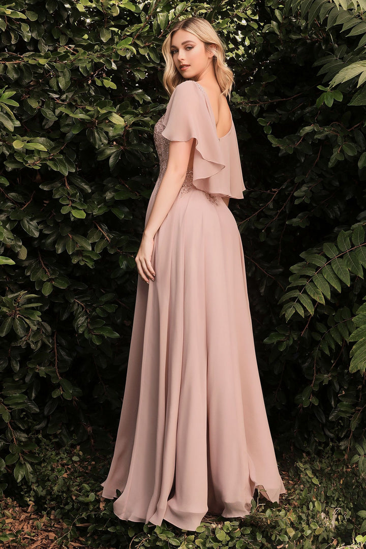 A-Line Chiffon Gown With Caplet-4