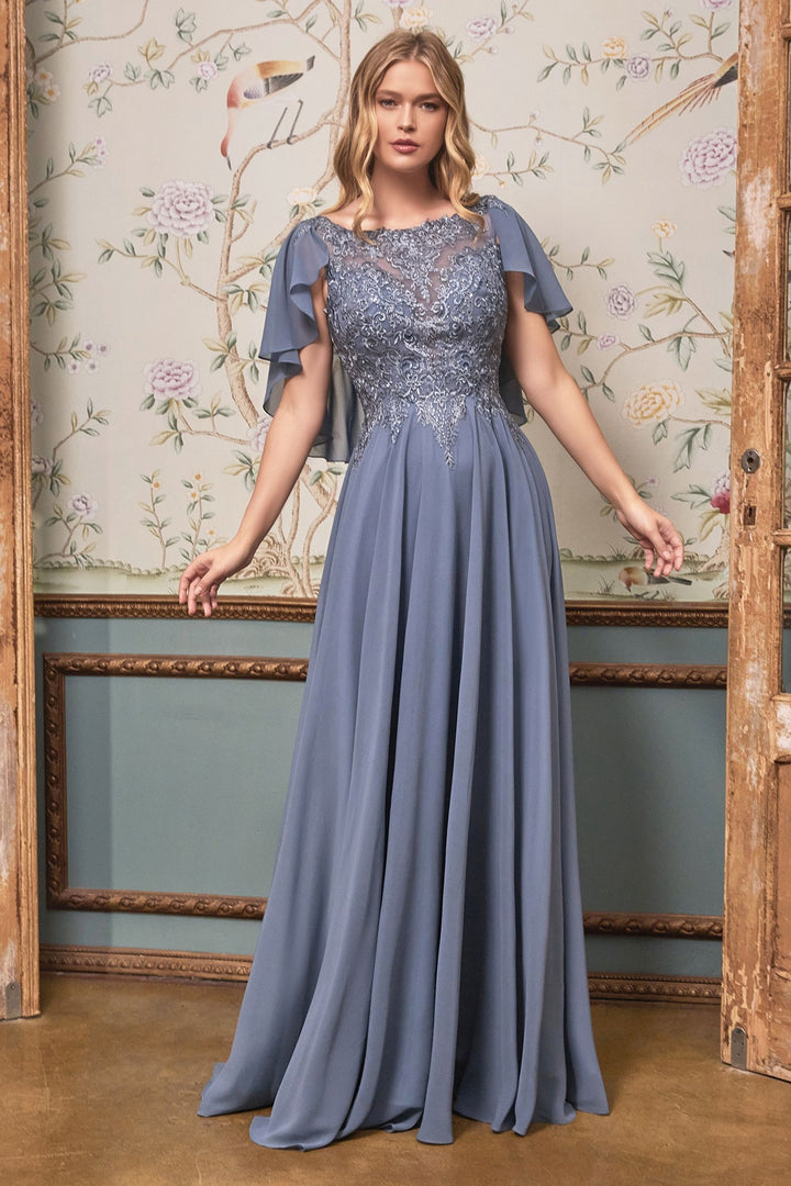 A-Line Chiffon Gown With Caplet-2