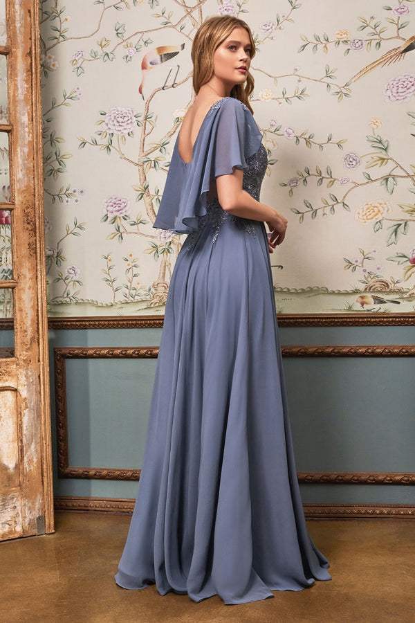 A-Line Chiffon Gown With Caplet-5