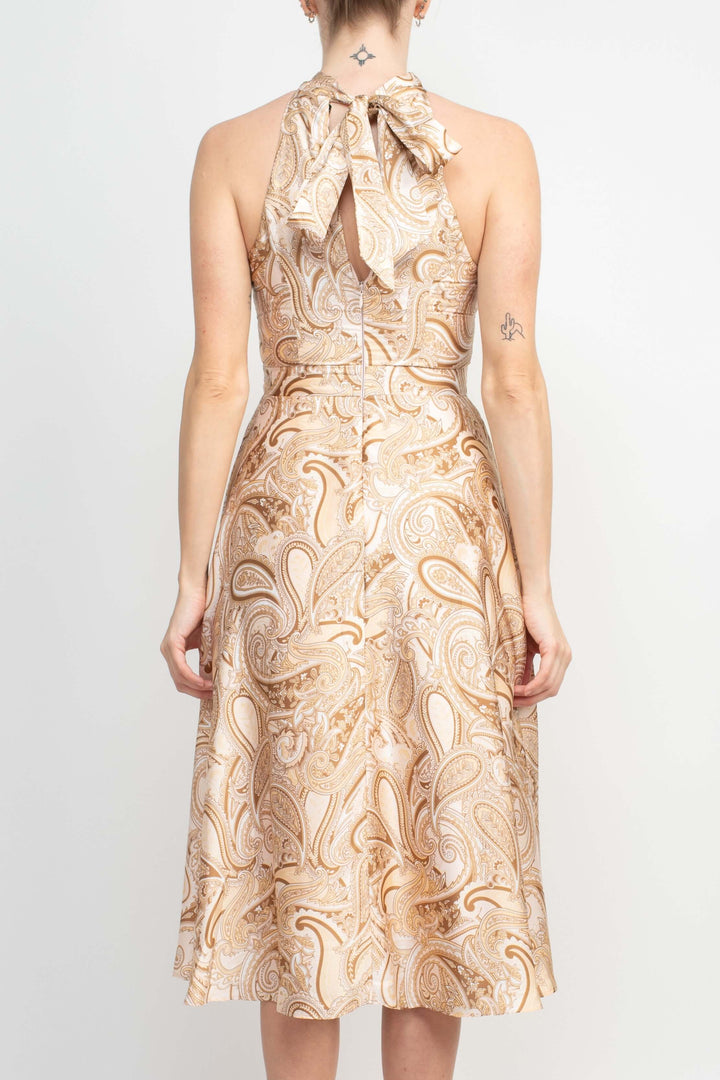 Laundry Tie Back Halter Neck Zipper Back Paisley Print Fit and Flare Satin Midi Dress-3