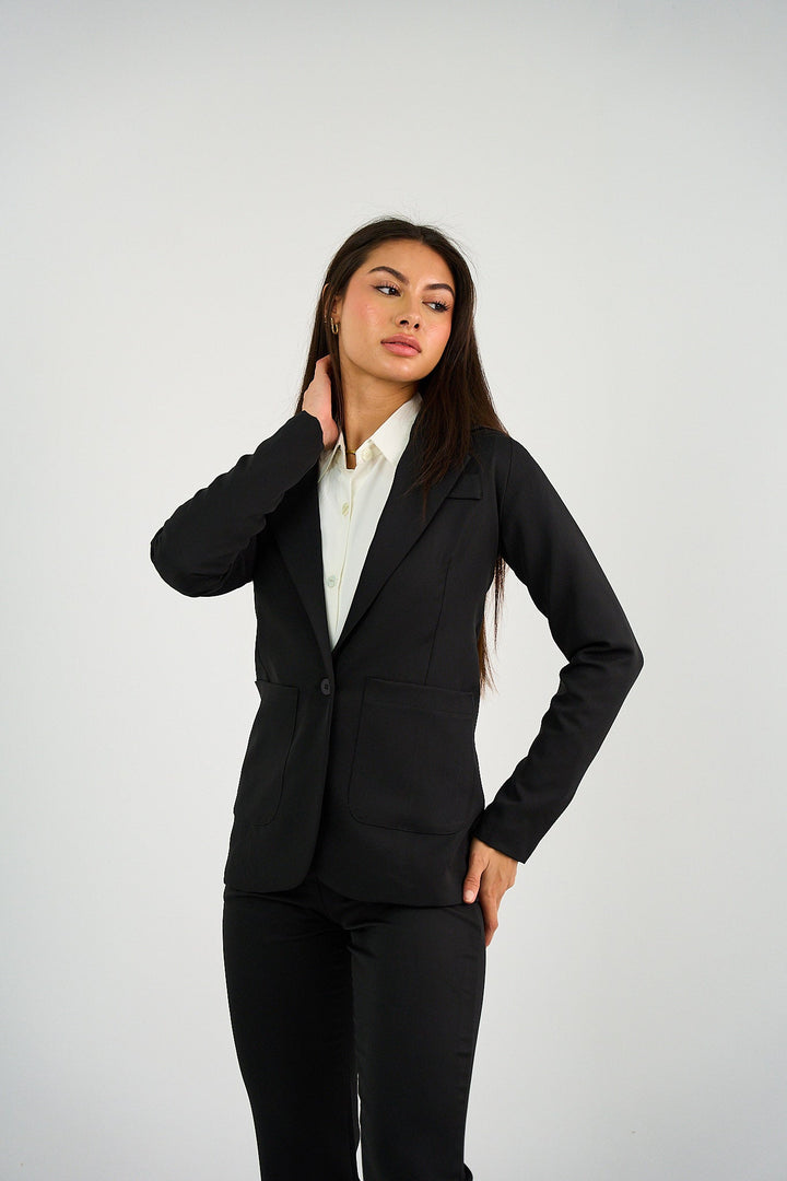 Single Button Blazer - Black-4