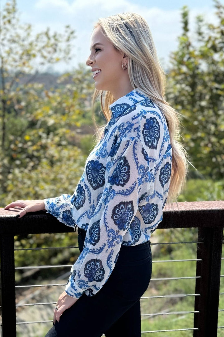 Mila Pattern Button Top-3