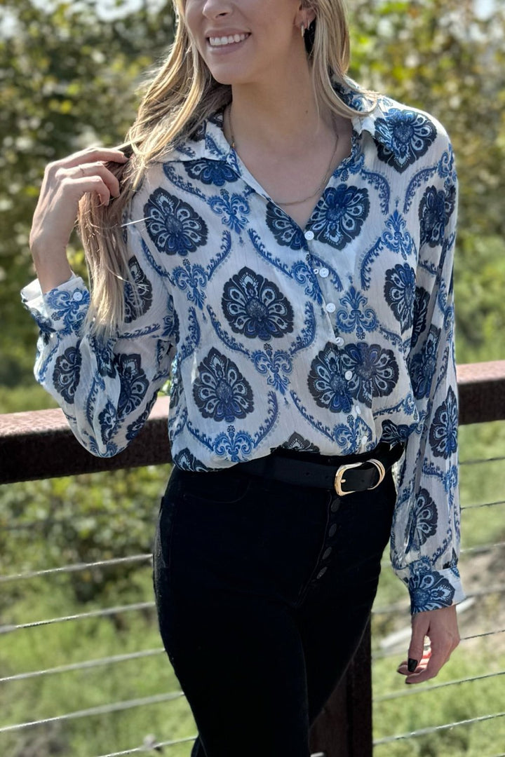 Mila Pattern Button Top-0