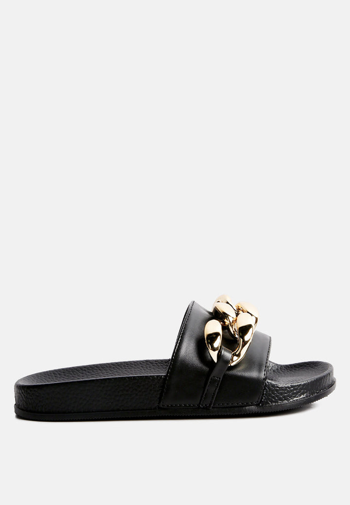 Ishtar Metallic Chain Metal Slid Flats-0