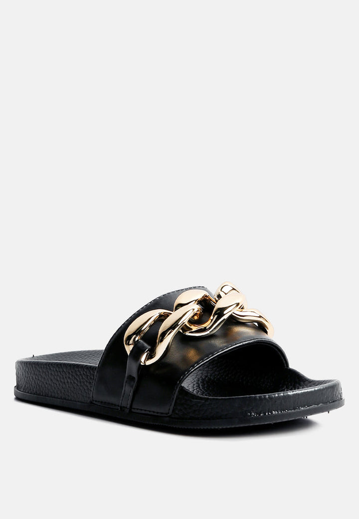 Ishtar Metallic Chain Metal Slid Flats-1