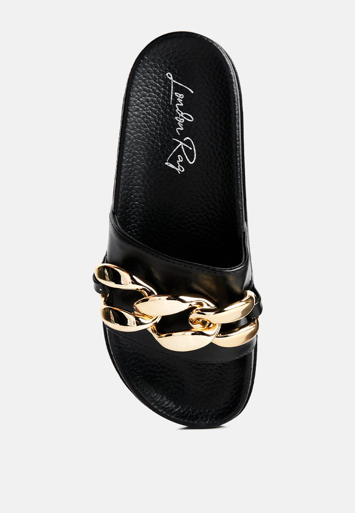 Ishtar Metallic Chain Metal Slid Flats-3