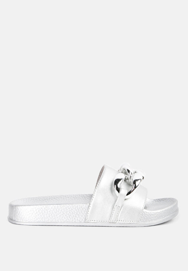 Ishtar Metallic Chain Metal Slid Flats-5