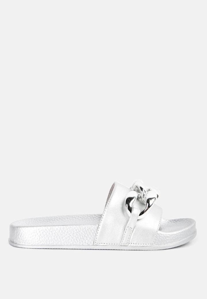 Ishtar Metallic Chain Metal Slid Flats-5