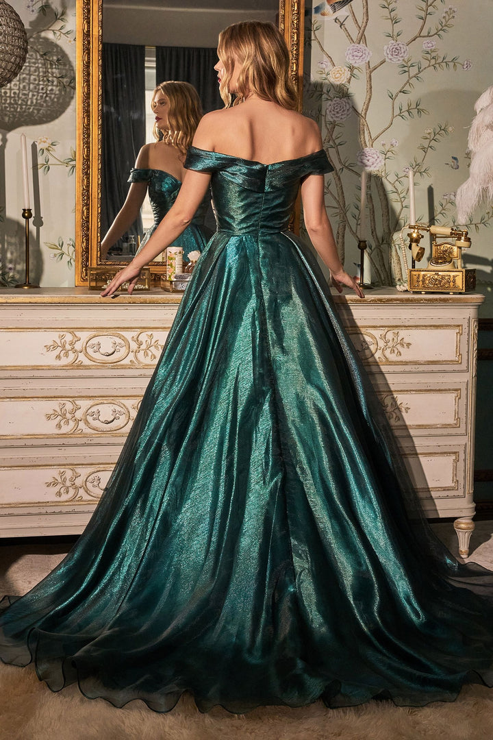 Organza Off Shoulder Sweetheart Metallic Glow A-line Skirt Long Prom & Ball Dress-1